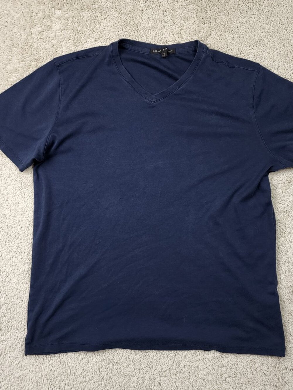 Robert Barakett Men's Size Large L Blue Pima Cotton V Neck Short Sleeve Tee USA